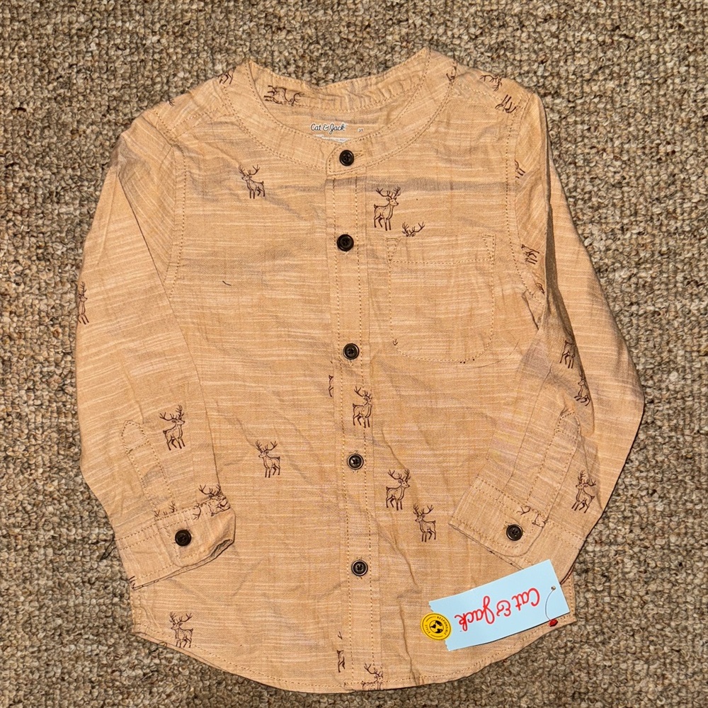 Cat & Jack Brown Kids Button Down Shirt with Deer Print